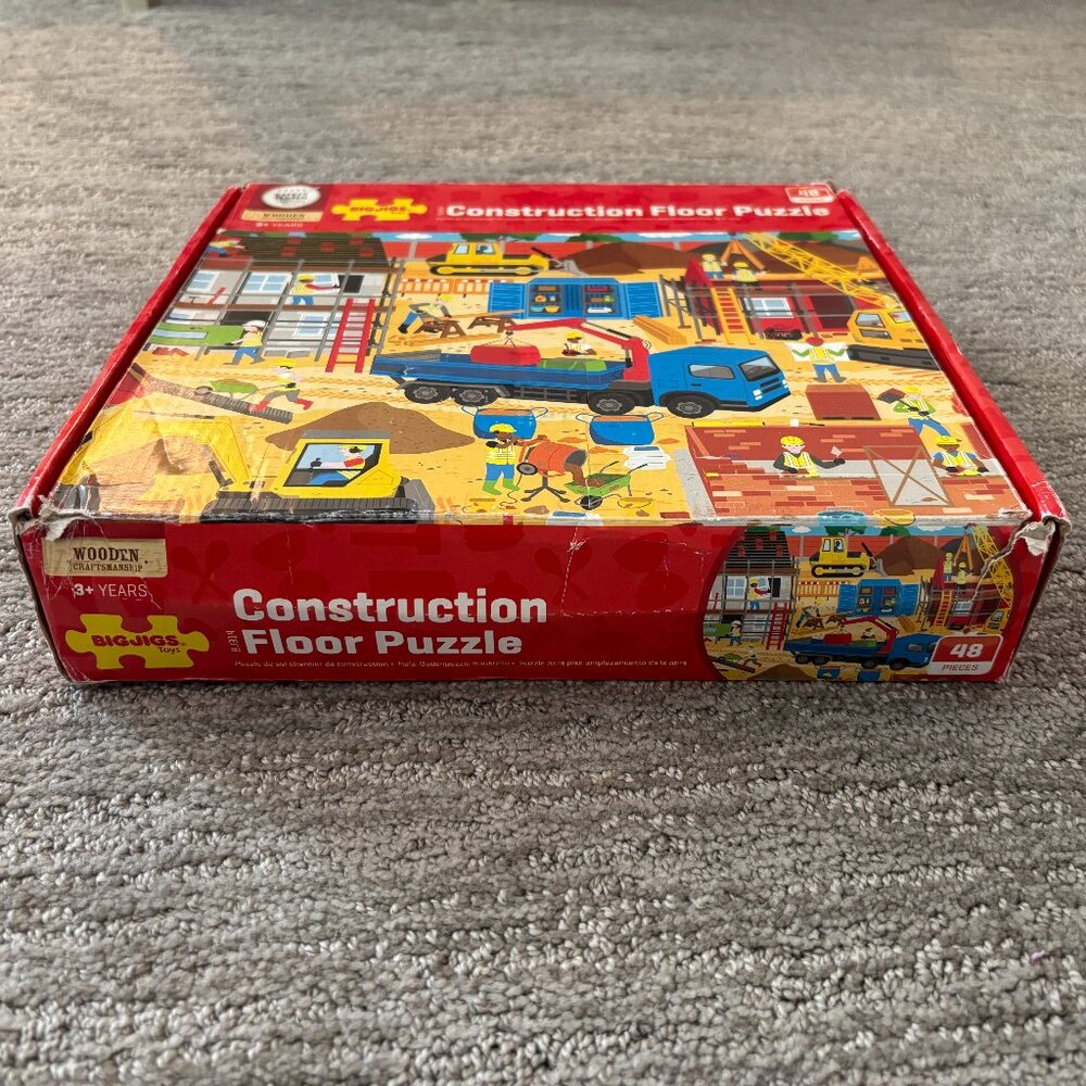 Toddler Puzzle - Wooden Floor Puzzle - 48 Pieces - Construction Site with Trucks - Picture 4 of 4